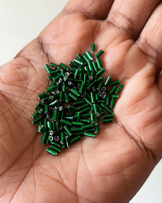 Bugle 3mm Japanese Toho Glass Beads - Emerald Green Silver Lined