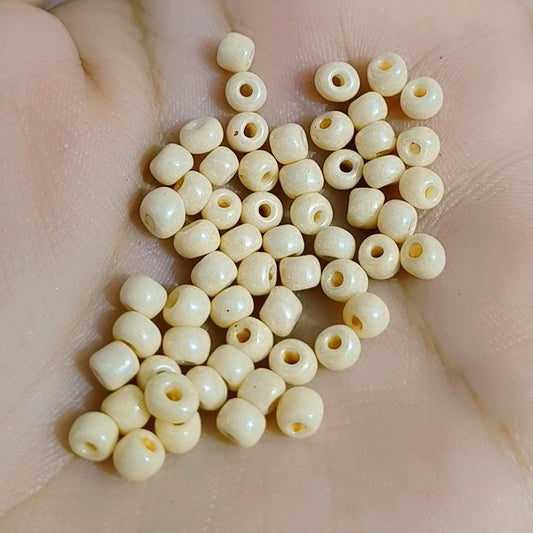 Vintage Czech Wood Beads 2.5mm Glossy Cream Round