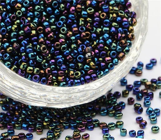 Glass Seed Beads 4 mm Metallic Colour Set, 6/0, Pony Beads, Clear Mini Children's Beads, Metallic Seed Beads, Choice of Colours (Green-Blue)