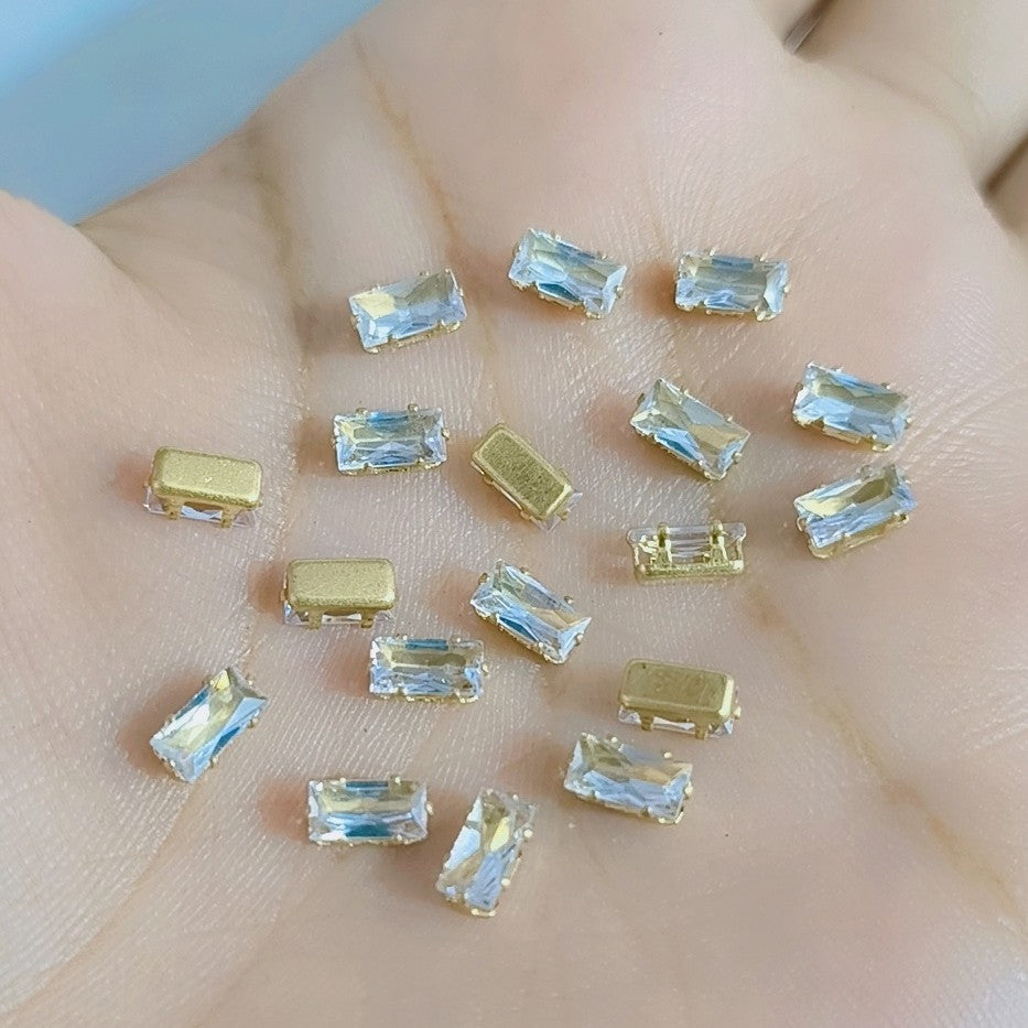 Diamond rhinestones for jewelry making Nail Decoration Shiny Nail Jewelry Set Nail Ornaments Zircon Nail Accessories Square Nail (Silver- Rectangle)