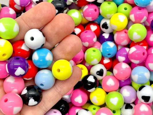 15 pcs 16mm Round Heart Beads - Acrylic Jewelry Supplies - Plastic Charms