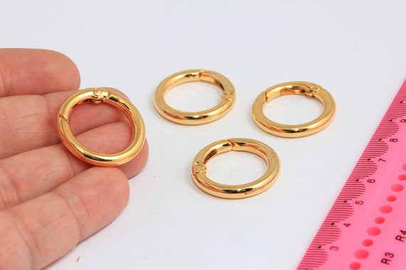 Zinc Alloy Round Spring Rings Round Snap Buckle, Sturdy and Tarnishing Resistant Key Rings for Wristlet Keyring and Jewelry Making, Golden Circular Keychain Clips