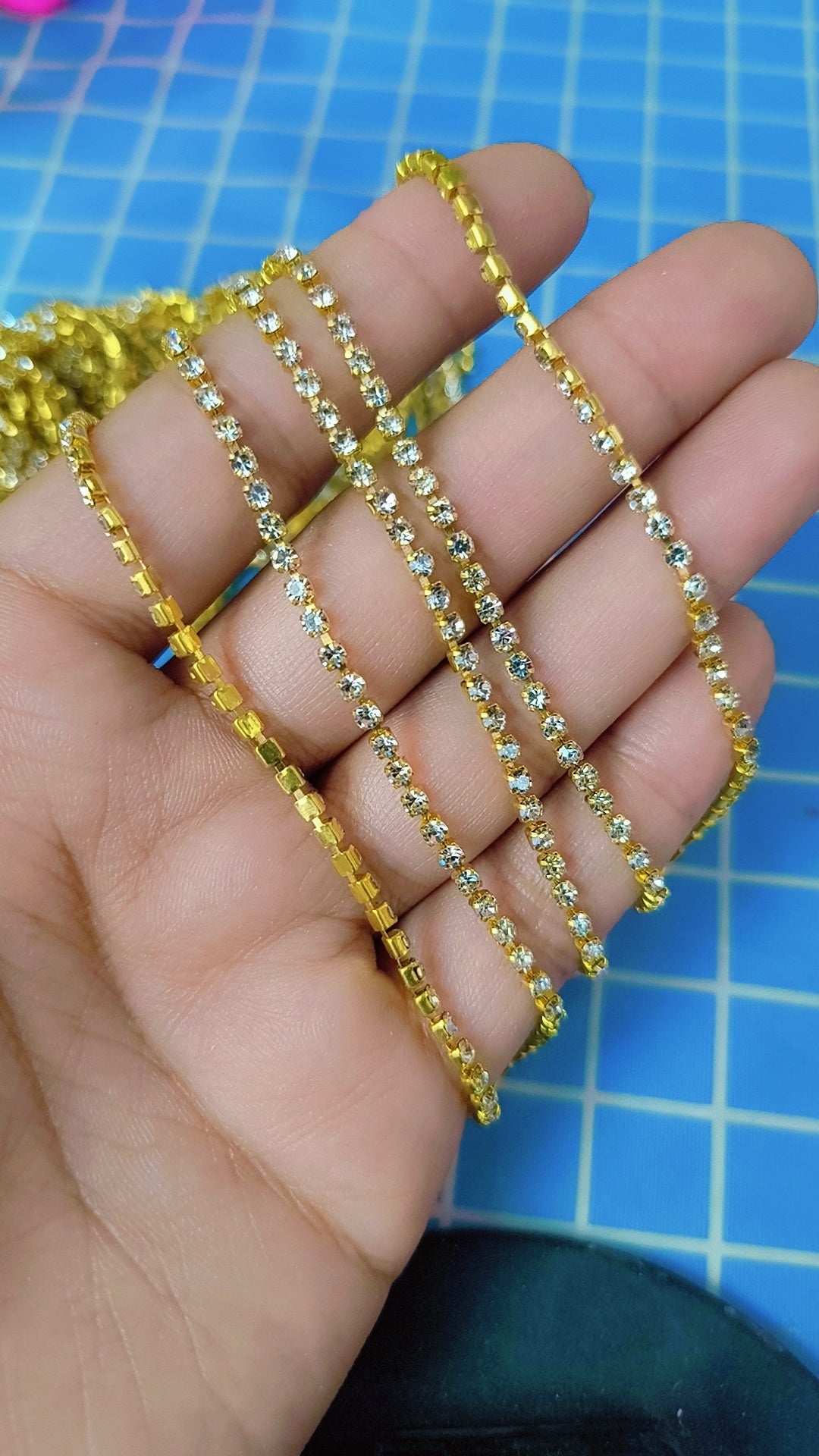 Rhinestone Cup Chain 3mm CRYSTAL golden Plated