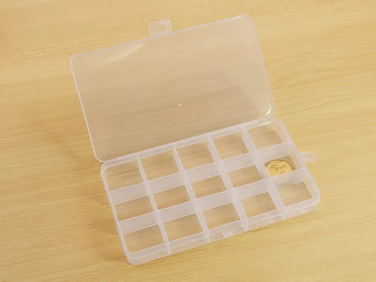 15 Grids Plastic Bead Organizer Box 6.8 * 3.86 * 0.87 inches Clear Storage Container Jewelry Case with Fixed Dividers for Rings, Earrings, Nail Art, DIY Crafts, Fishing Tackles