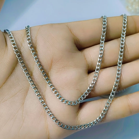 3.6X5.2mm Beveled Flat Curb Stainless Steel Chain 1.0mm thick Open Link Never Fade Colour Chains Italian Stainless Steel Lasting Color 3mm Silver Flat Neck Chain for Boys Men Necklace for Boys Men