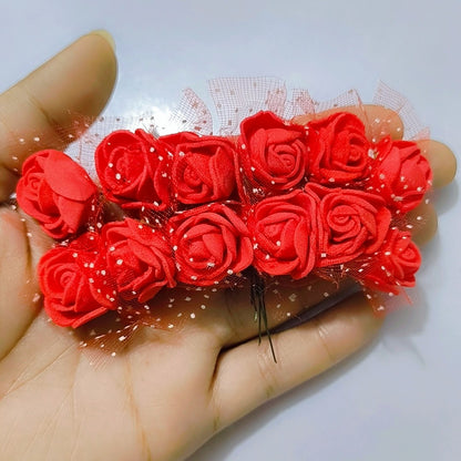Red Mini Fake Rose Flower Heads 12 pcs Mini Artificial Roses DIY Wedding Flowers Accessories Make Bridal Hair Clips Headbands Dress