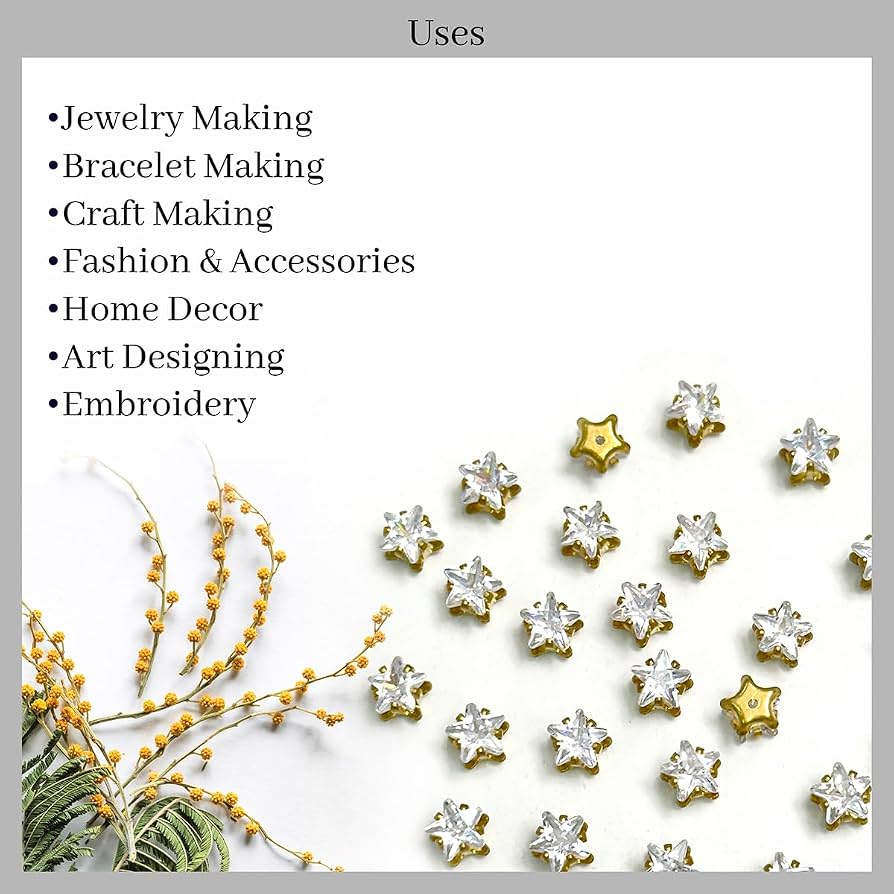Pentagram Zircon Rhinestones: 8mm Sparkling Star Gems, DIY Jewelry Making EmbroideryMaterial Silver Rainbow Crystal Rhinestones in Golden Metal Back Crown Prong Setting Claw for Craft, Jewellery Making, Earrings, Embroidery, Fabric, Chain etc (Star Shape)