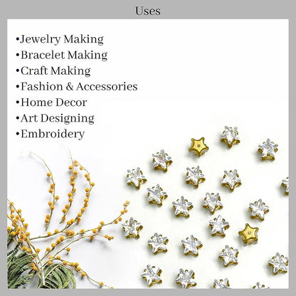 Pentagram Zircon Rhinestones: 8mm Sparkling Star Gems, DIY Jewelry Making EmbroideryMaterial Silver Rainbow Crystal Rhinestones in Golden Metal Back Crown Prong Setting Claw for Craft, Jewellery Making, Earrings, Embroidery, Fabric, Chain etc (Star Shape)