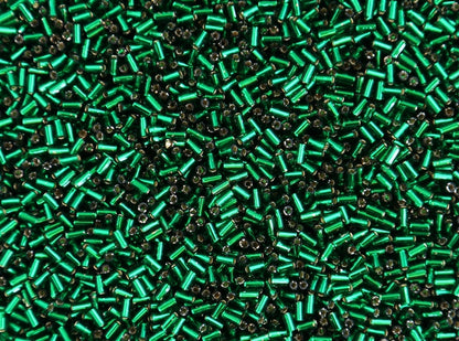 Bugle 3mm Japanese Toho Glass Beads - Emerald Green Silver Lined