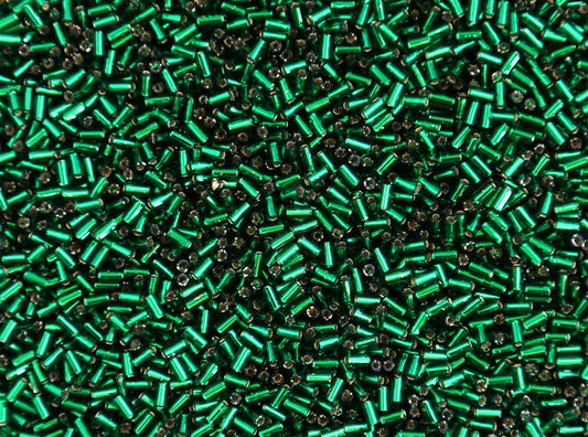 Bugle 3mm Japanese Toho Glass Beads - Emerald Green Silver Lined
