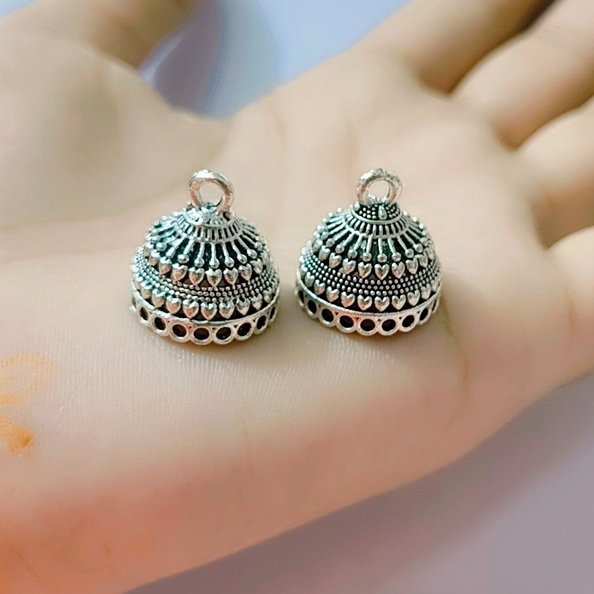 Antique Silver Tone Metal Findings, Indian Ethnic Earring Jhumka Pendants, Tribal Jewelry Supplies, Bohemian, Small Bead Caps