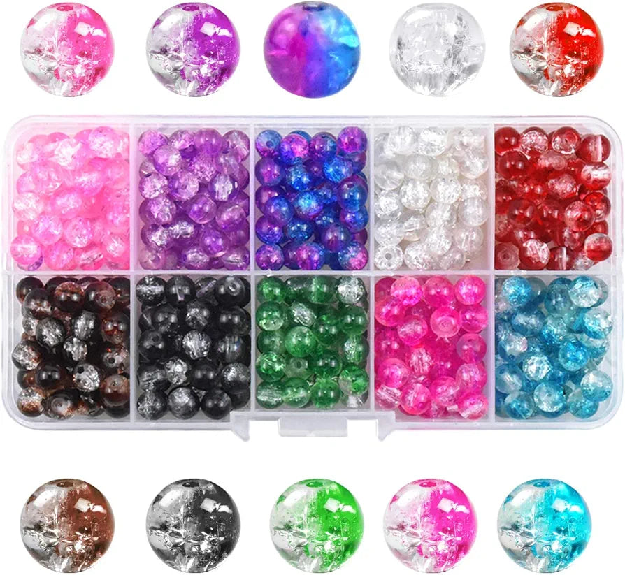 Pack of 450 6 mm Crackle Glass Beads, Colourful Craft Beads with Holes, Round Cracks Glass Beads, Crystal Glass Beads Bead Loose for Necklaces, Bracelets, Jewellery Making and DIY Craft Decor
