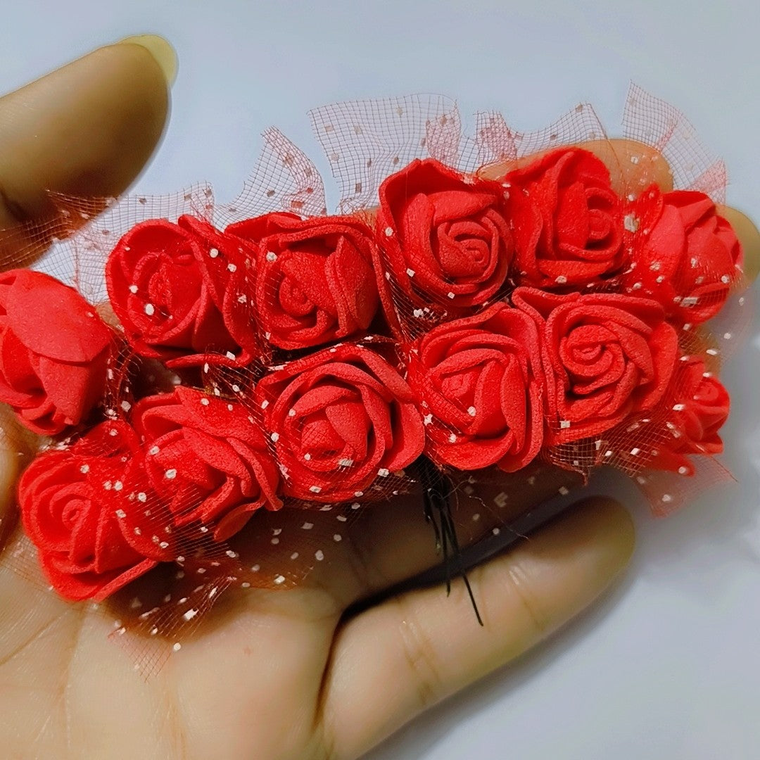 Red Mini Fake Rose Flower Heads 12 pcs Mini Artificial Roses DIY Wedding Flowers Accessories Make Bridal Hair Clips Headbands Dress