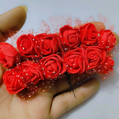 Red Mini Fake Rose Flower Heads 12 pcs Mini Artificial Roses DIY Wedding Flowers Accessories Make Bridal Hair Clips Headbands Dress