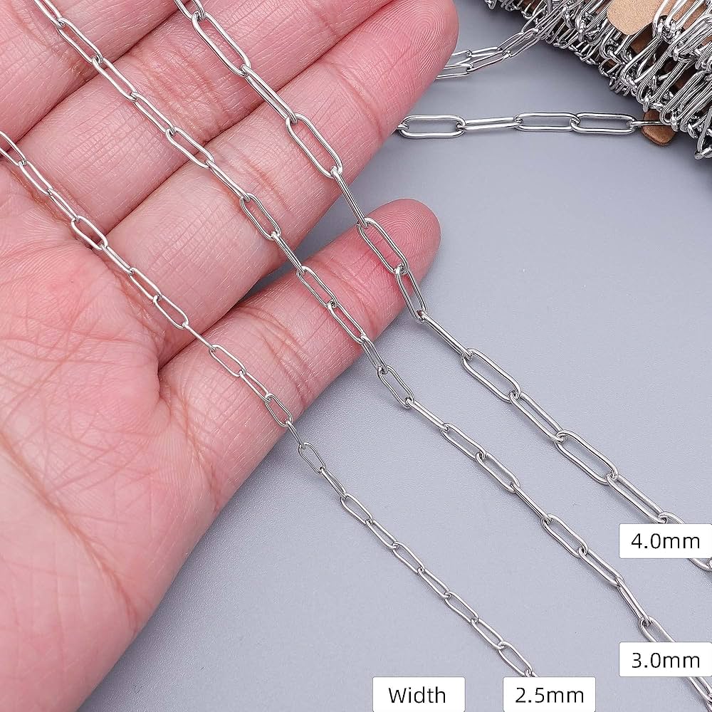 4mm Stainless Steel Paperclip Chains, Soldered Cable Long Craft Chain for Necklace Bracelet Earring Jewelry Making