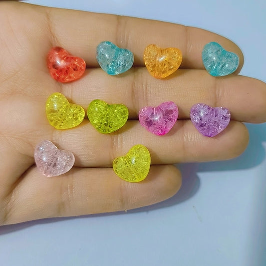 12pcs Multicolor Acrylic Crackle Smooth Heart Beads 10mm Charm Bracelet Making