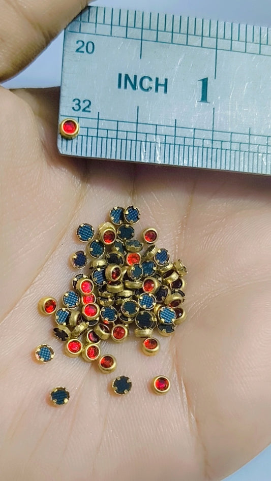 4mm Round Red Kundan Beads, Premium Decorative Beads for Jewelry Making, Embroidery & DIY Craft Projects