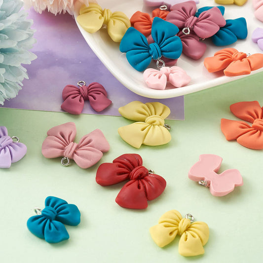 Resin Bowknot Pendants 8 Colors Flatback Bow Dangle Charms for DIY Jewelry Making Scrapbooking Crafts, Resin