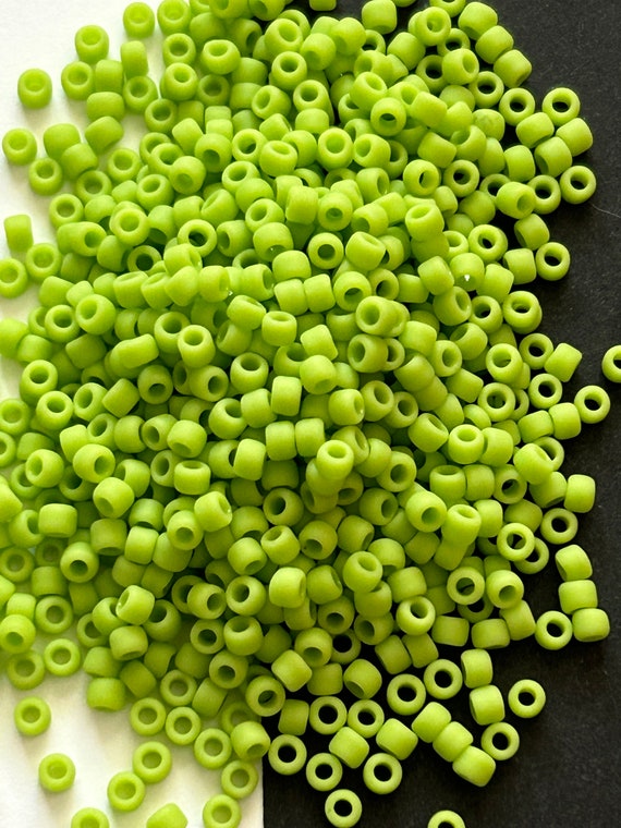 Seed Beads: Frosted Sour Apple Green Glass Beads Frosted Sour Apple Green Glass Beads