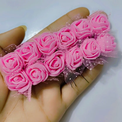 12 Pcs 25mm Mini Foam Rose Flowers Small Artificial Rose Flower Heads Tiny Faux Flower Bouquet DIY Craft Foam Flowers Fake Wedding Floral Accessories for Bridal Shower Pink