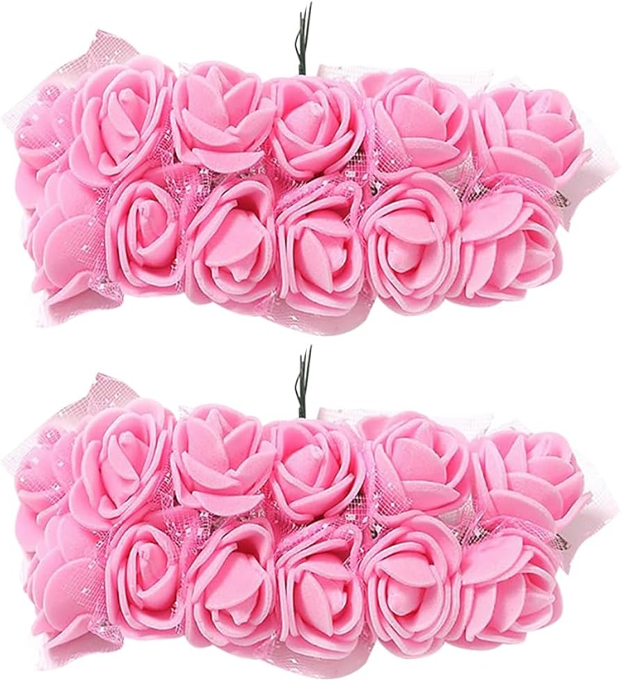 12 Pcs 25mm Mini Foam Rose Flowers Small Artificial Rose Flower Heads Tiny Faux Flower Bouquet DIY Craft Foam Flowers Fake Wedding Floral Accessories for Bridal Shower Pink
