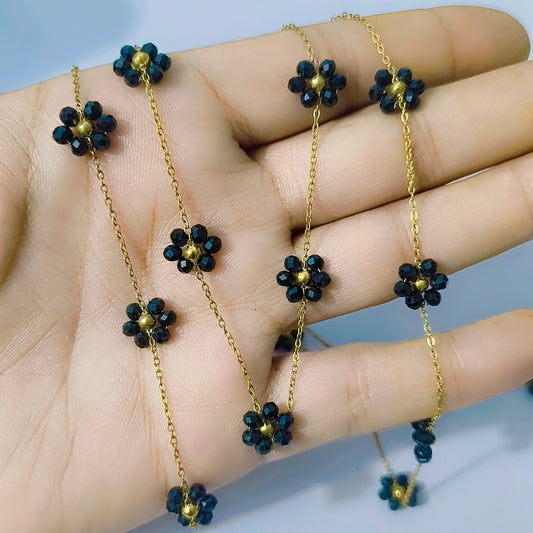 18K Gold Stainless Steel Satellite Chain Chokers 2023 Summer Fresh Colorful Crystal Beaded Flower Necklace for Girls