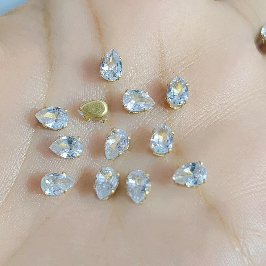Copper Claw Rhinestones 5x7mm & 6x8mm Teardrop Zircon Gems Glue-On Technique for Nail Art Bridal DIY Shoes Garments Bags Hats