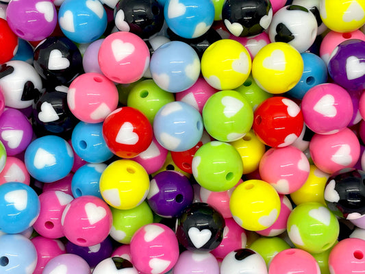 15 pcs 16mm Round Heart Beads - Acrylic Jewelry Supplies - Plastic Charms