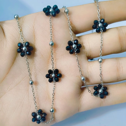 18K Gold Stainless Steel Satellite Chain Chokers  Summer Fresh Colorful Crystal Beaded Flower Necklace for Girls