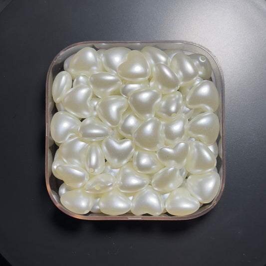 White Pearl Heart Beads, Pearlized Heart Beads for Jewelry Making, Acrylic Beads for Bracelet, White Spacer Beads, Cosplay Beads