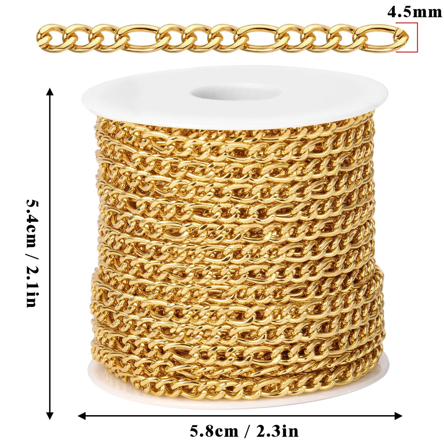 Gold Stainless Steel Figaro Chain 4.5mm Link Chain for Jewelry Making

18K Gold Plated Long and Short Jewelry Chain Roll Bulk for Necklace Bracelet Crafts