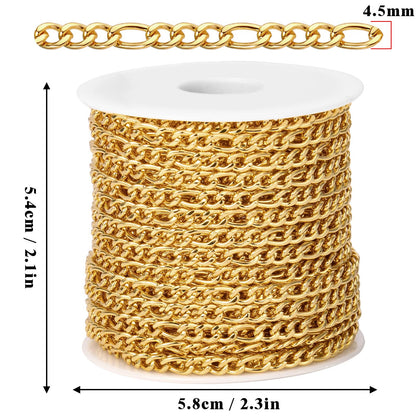 Gold Stainless Steel Figaro Chain 4.5mm Link Chain for Jewelry Making

18K Gold Plated Long and Short Jewelry Chain Roll Bulk for Necklace Bracelet Crafts