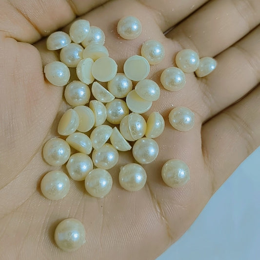 8mm Faux Half Pearl Beads Flat back Resin Beads Scrapbook Decor DIY Crafts 15 grams