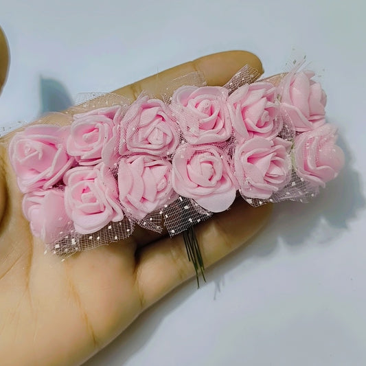 12 Pcs 25mm Mini Foam Rose Flowers Small Artificial Rose Flower Heads Tiny Faux Flower Bouquet DIY Craft Foam Flowers Fake Wedding Floral Accessories for Bridal Shower Light Pink