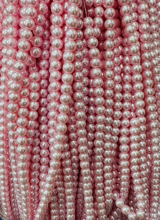 100Pcs Glass Pearl Beads Assorted Colors Loose Spacer Round Czech Tiny Satin Luster Handcrafted Beading Assortments DIY Craft Bracelets Beads for Jewelry Making (Light Rose Pink, 8mm)