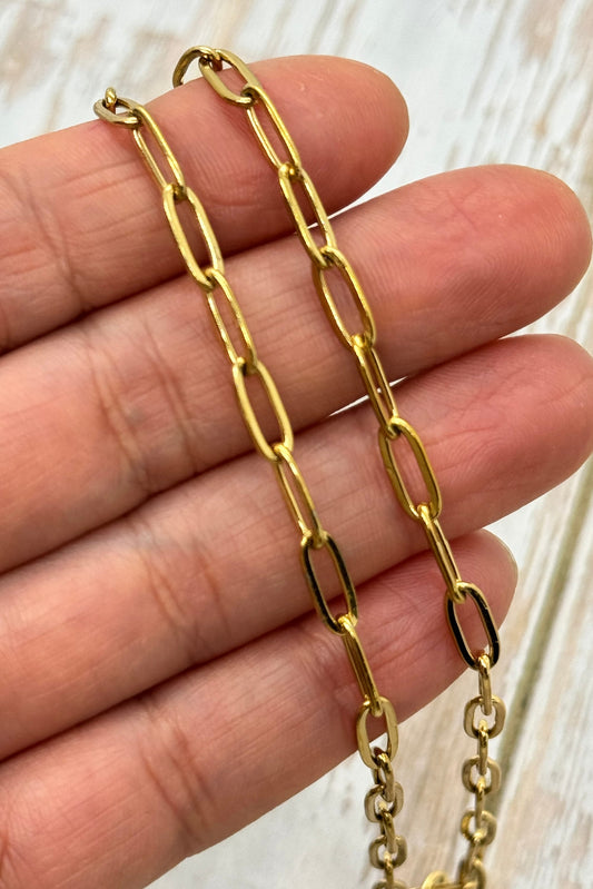 Stainless Steel Paperclip Chain, Paperclip Link Chain, Soldered Chain, Rectangular Chain, Stainless Steel Chain, Gold Plated Chain