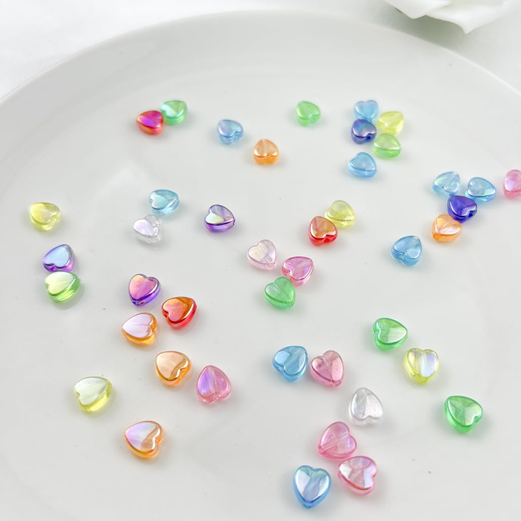 Crystal Acrylic Bicone Beads 11 Colors, Faceted Transparent Spacer Beads, Sparkle and Shine of Acrylic Heart Beads in Transparent AB Color for Necklaces Bracelets Earrings Jewelry Making Supplies Hole