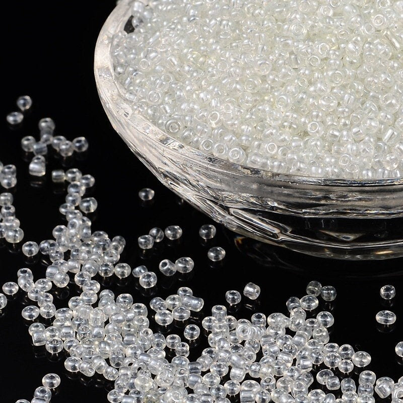 30 grams of 2mm clear seed beads, approximately 2000 seed beads, translucent luster, seed beads, 2mm beads