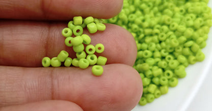 Seed Beads: Frosted Sour Apple Green Glass Beads Frosted Sour Apple Green Glass Beads